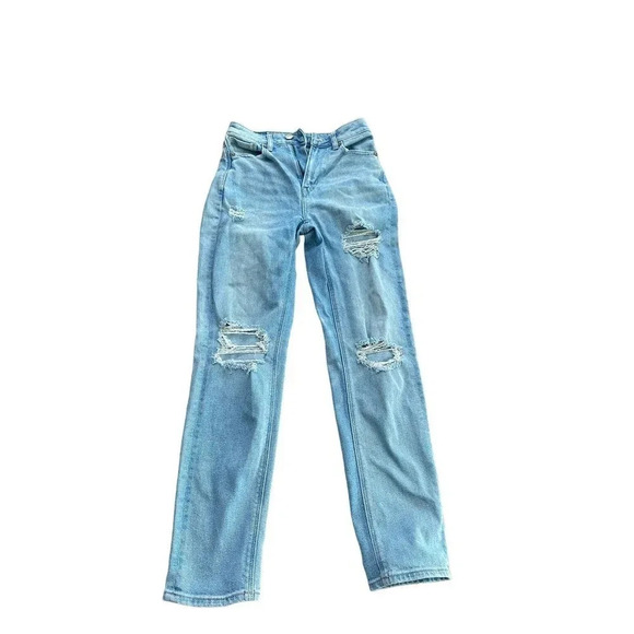 American Eagle Outfitters Women Blue Ripped Distressed Girlfriend Jeans Size 00 - Picture 1 of 5